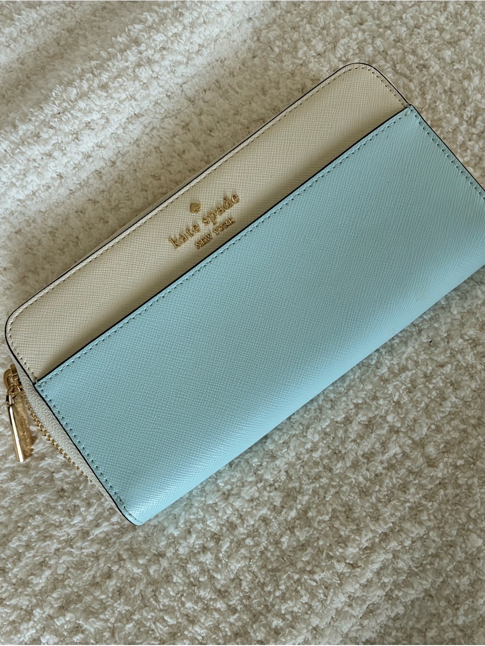 kate spade Light Blue and Cream Saffiano Zip Continental Wallet